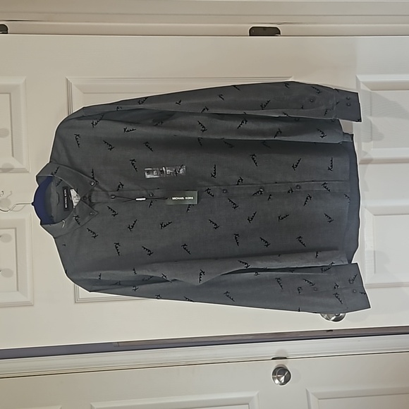 MICHAEL KORS MAN Slim fit, Script Logo Print Flocked Long sleeve Shirt Size XXL - Picture 2 of 12